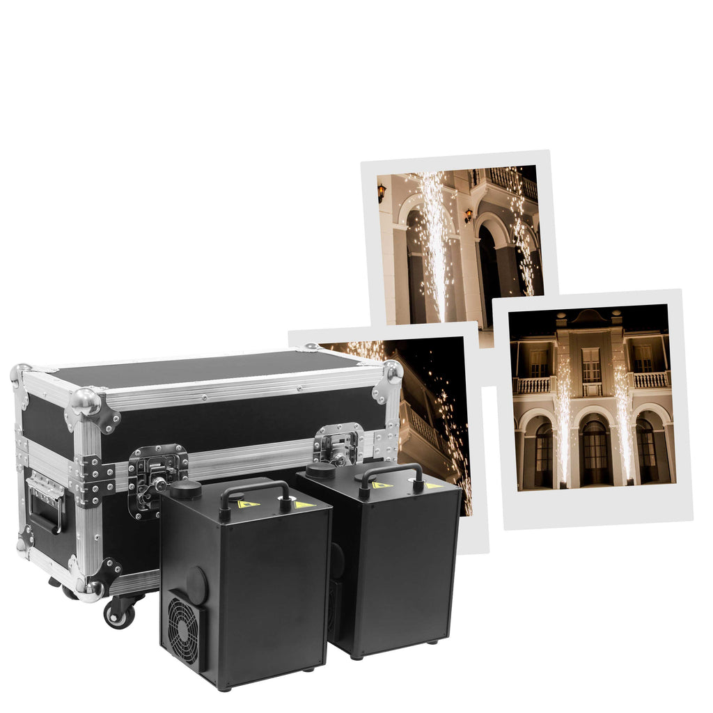 Evolite Evo Spark 600 DMX Twin Pack – 2 × Spark Machines with Flight Case
