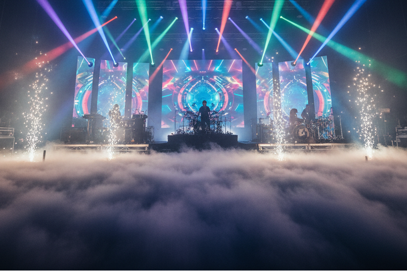 create a hero image for a professional haze machine effect on a stage